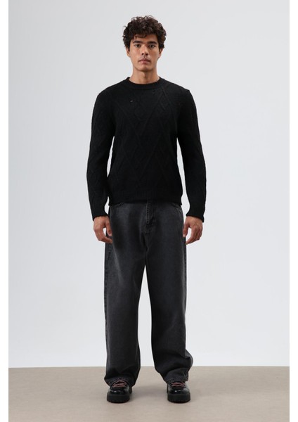 Oversize Desenli Triko Kazak Siyah modelleri