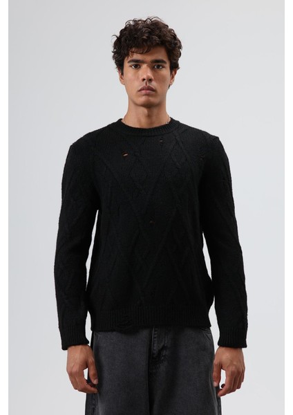 Oversize Desenli Triko Kazak Siyah fırsatları