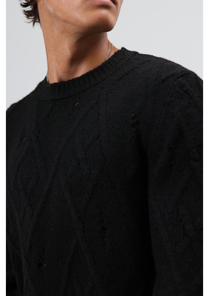 Oversize Desenli Triko Kazak Siyah indirimleri