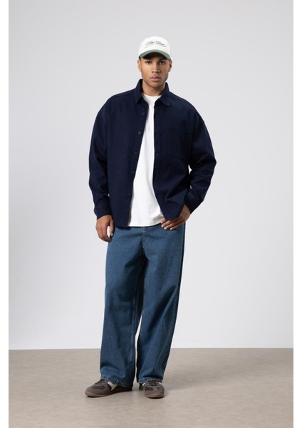 Oversize Gabardin Gömlek Ceket Lacivert fiyatları