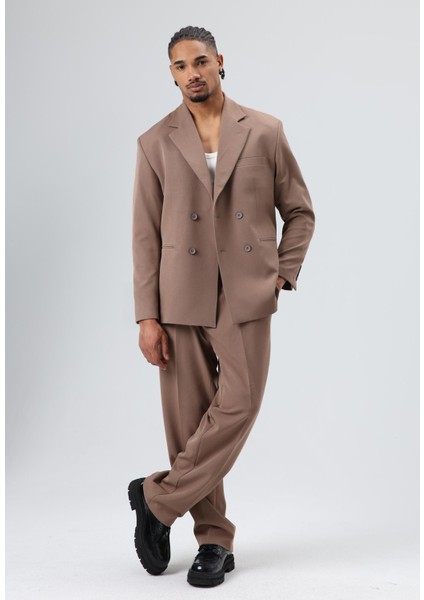 Oversize Kruvaze Takım Elbise Vizon