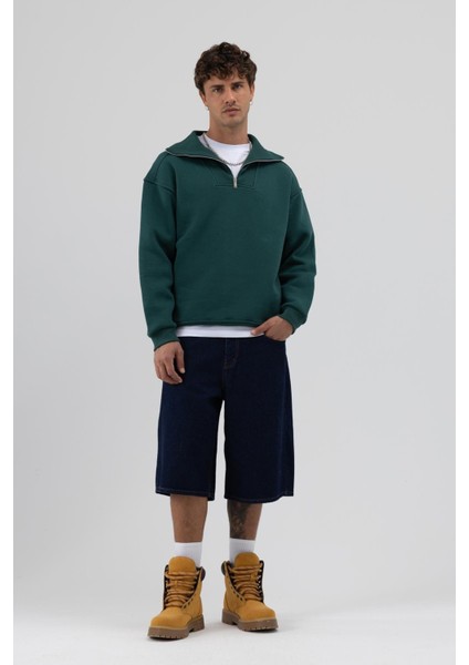 Basic Fermuarlı Dik Yaka Sweatshirt Nefti fırsatları