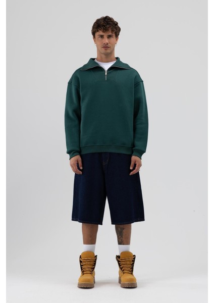 Basic Fermuarlı Dik Yaka Sweatshirt Nefti indirimleri