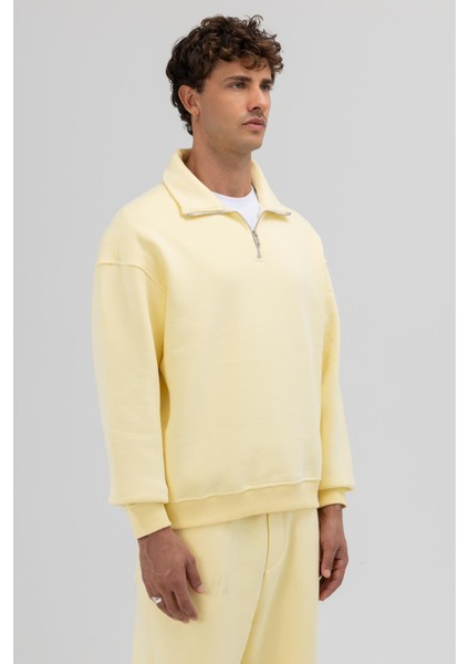 Oversize Fermuarlı Dik Yaka Sweatshirt Sarı fiyatları
