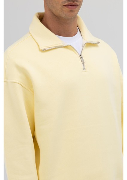 Oversize Fermuarlı Dik Yaka Sweatshirt Sarı modelleri