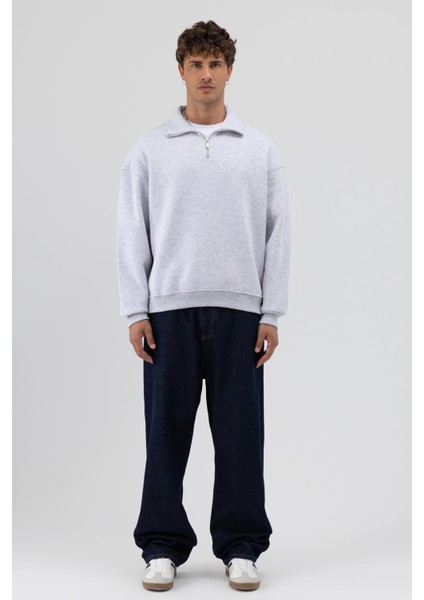 Oversize Fermuarlı Dik Yaka Sweatshirt Karmelanj fiyatları