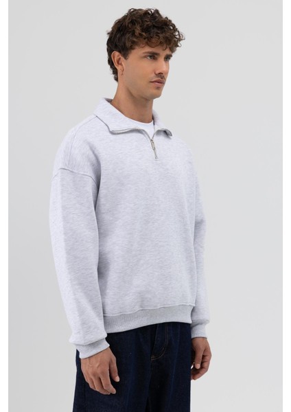 Oversize Fermuarlı Dik Yaka Sweatshirt Karmelanj fırsatları