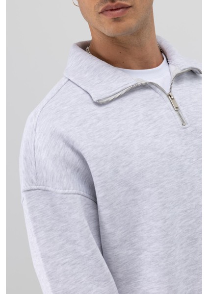 Oversize Fermuarlı Dik Yaka Sweatshirt Karmelanj indirimleri