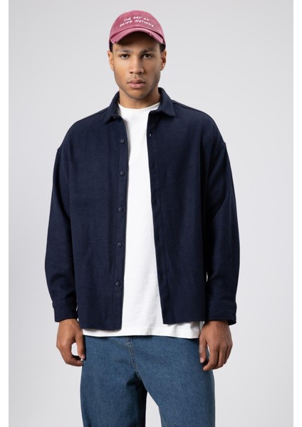 Dokulu Oversize Gömlek Ceket Lacivert fiyatları