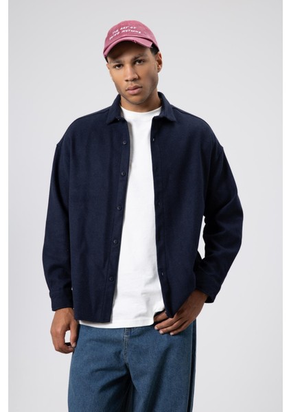 Dokulu Oversize Gömlek Ceket Lacivert modelleri