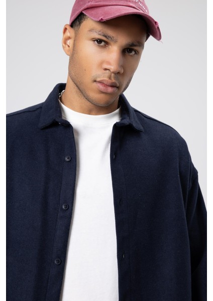 Dokulu Oversize Gömlek Ceket Lacivert fırsatları