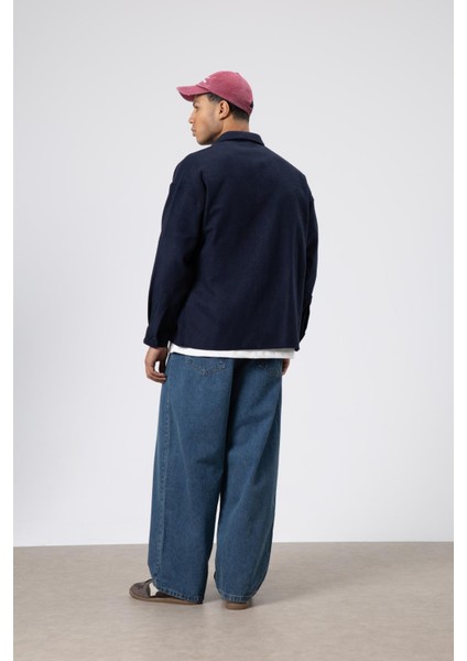 Dokulu Oversize Gömlek Ceket Lacivert indirimleri