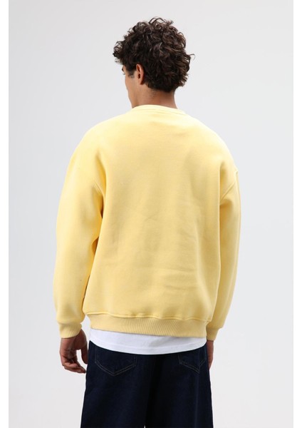 Basic Oversize Yıkamalı Sweatshirt Sarı