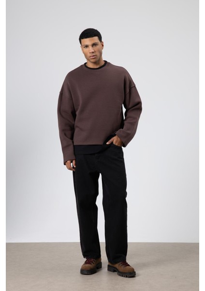 Boxy Fit Basic Sweatshirt Kahve