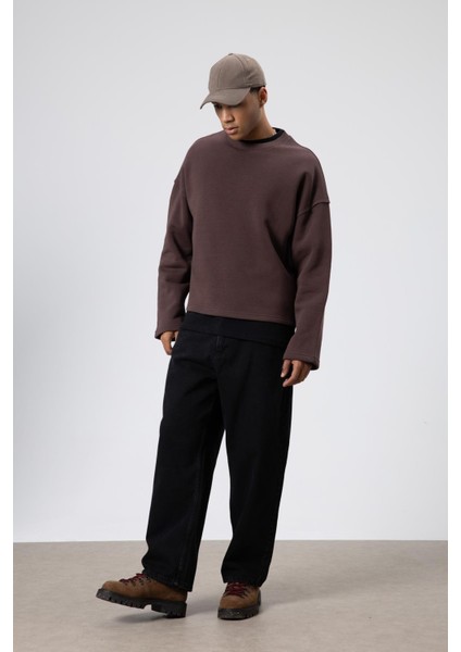 Boxy Fit Basic Sweatshirt Kahve fiyatları