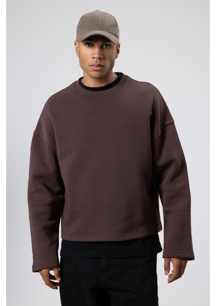 Boxy Fit Basic Sweatshirt Kahve modelleri