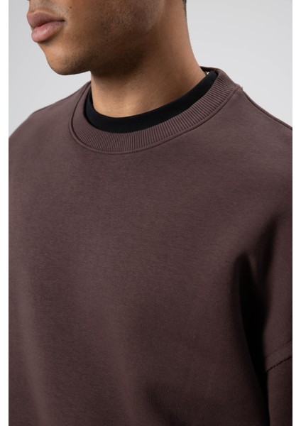 Boxy Fit Basic Sweatshirt Kahve fırsatları