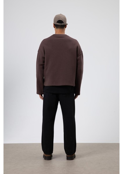 Boxy Fit Basic Sweatshirt Kahve indirimleri