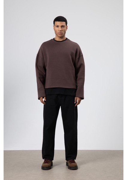 Boxy Fit Basic Sweatshirt Kahve