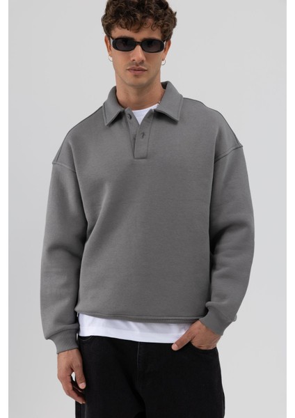Basic Polo Yaka Sweatshirt Füme fiyatları