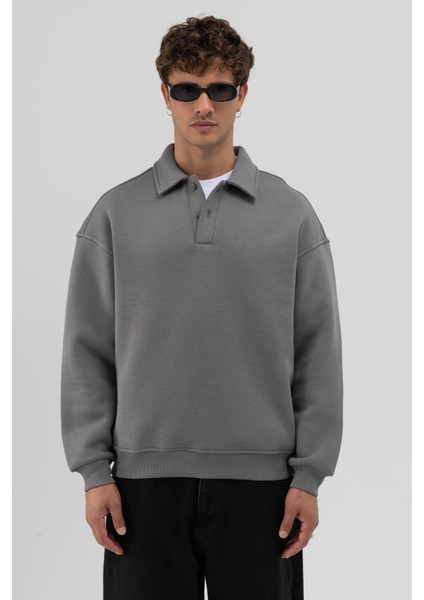 Basic Polo Yaka Sweatshirt Füme fırsatları