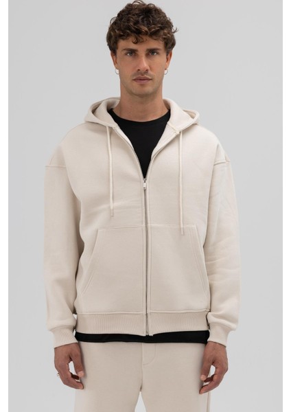 Basic Fermuarlı Oversize Kapüşonlu Sweatshirt Taş fiyatları