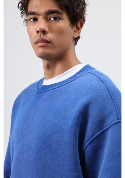 Basic Oversize Yıkamalı Sweatshirt Saks indirimleri