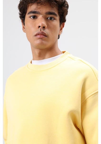 Basic Oversize Yıkamalı Sweatshirt Sarı
