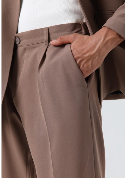 Oversize Kruvaze Takım Elbise Vizon