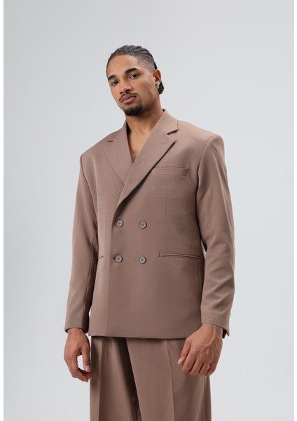 Oversize Kruvaze Takım Elbise Vizon