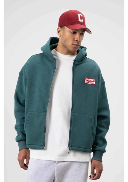 Oversize Fermuarlı Kapüşonlu Sweatshirt Nefti fiyatları