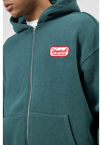 Oversize Fermuarlı Kapüşonlu Sweatshirt Nefti fırsatları