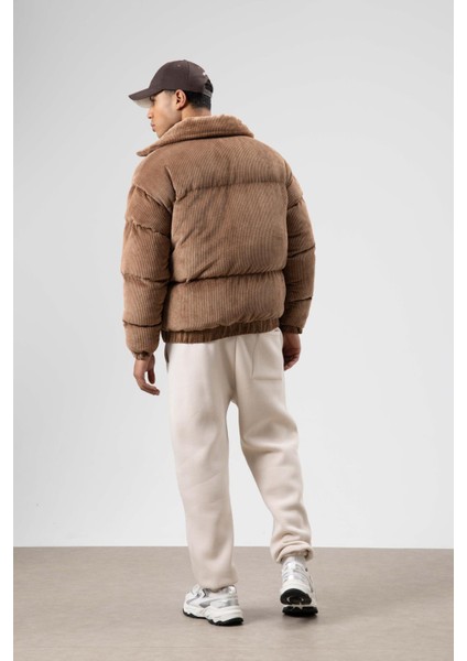 Oversize Kadife Şişme Mont Taba modelleri