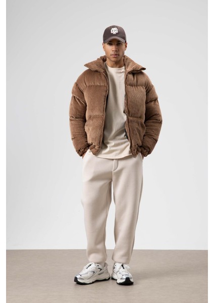 Oversize Kadife Şişme Mont Taba fırsatları