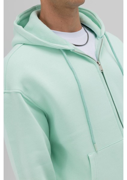 Basic Fermuarlı Oversize Kapüşonlu Sweatshirt Mint modelleri