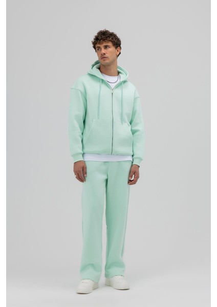 Basic Fermuarlı Oversize Kapüşonlu Sweatshirt Mint indirimleri