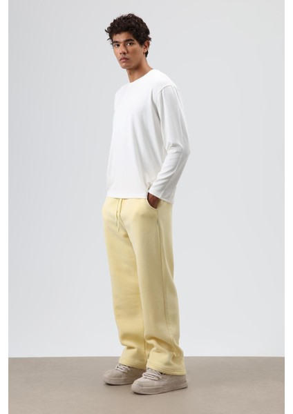 Yıkamalı Baggy Eşofman Alt Sarı