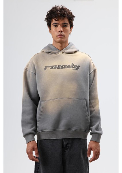 Oversize Baskılı Yıkamalı Hoodie Füme fiyatları