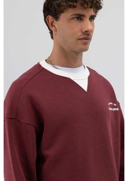 Oversize Bisiklet Yaka Baskılı Sweatshirt Bordo fiyatları