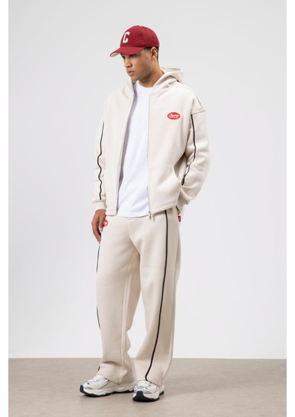 Çizgi Detaylı Oversize Eşofman Takım Taş