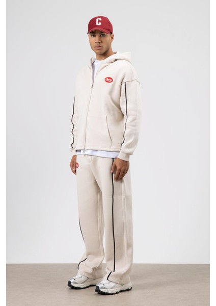 Çizgi Detaylı Oversize Eşofman Takım Taş