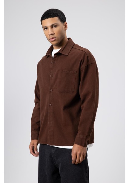 Oversize Gabardin Gömlek Ceket Kahve modelleri