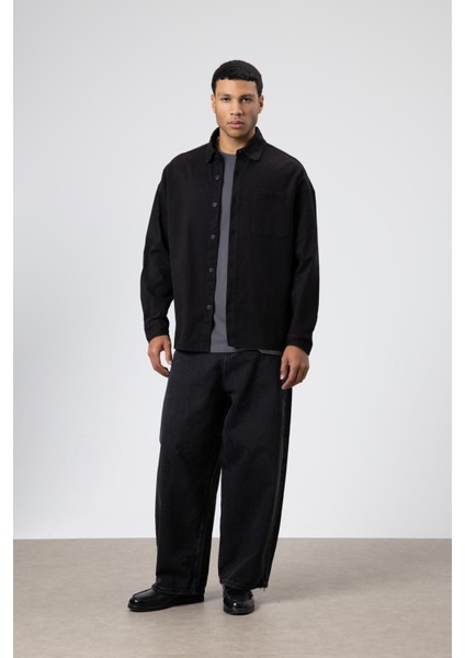 Oversize Gabardin Gömlek Ceket Siyah fiyatları