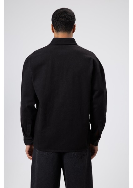 Oversize Gabardin Gömlek Ceket Siyah modelleri