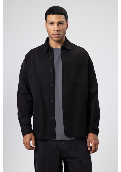 Oversize Gabardin Gömlek Ceket Siyah fırsatları