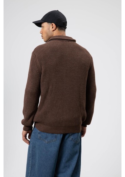 Oversize Fermuarlı Triko Hırka Vizon fırsatları