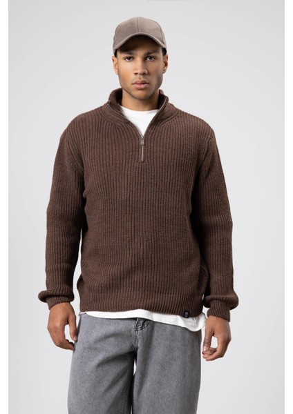 Fermuarlı Örme Triko Kazak Vizon fiyatları