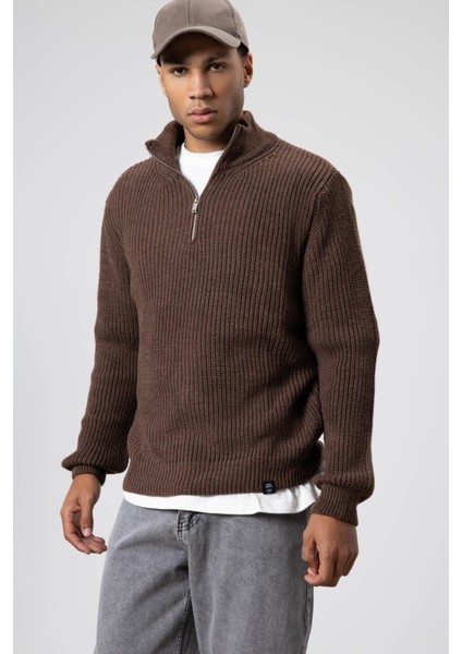 Fermuarlı Örme Triko Kazak Vizon modelleri