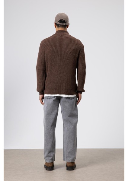 Fermuarlı Örme Triko Kazak Vizon fırsatları