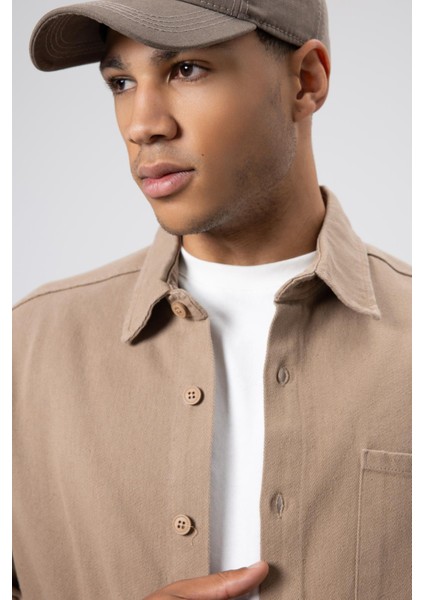 Oversize Gabardin Gömlek Ceket Vizon modelleri